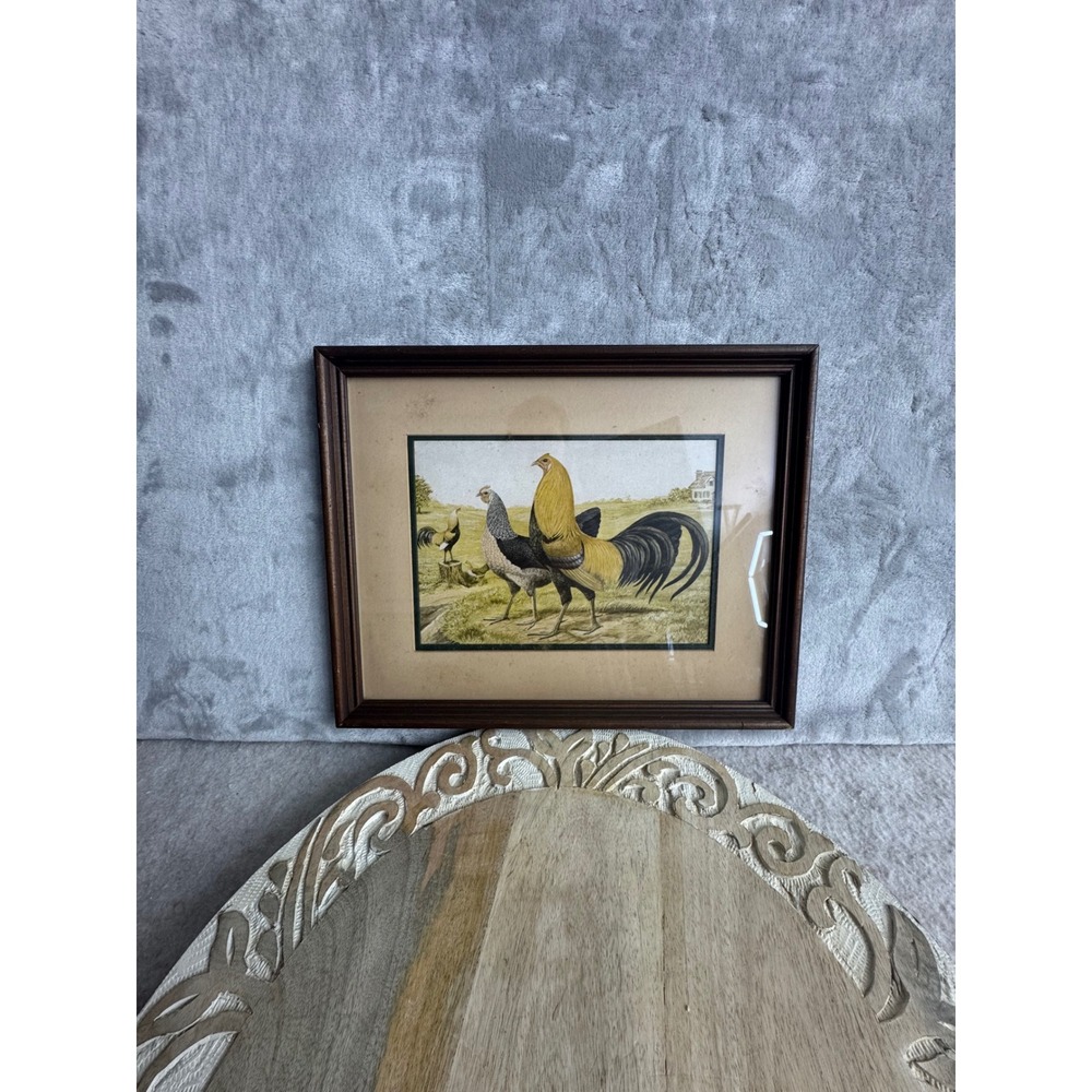 Vintage Framed Rooster Chicken Lithograph‎ Print Farmhouse Wall Art 14.5x11.5
